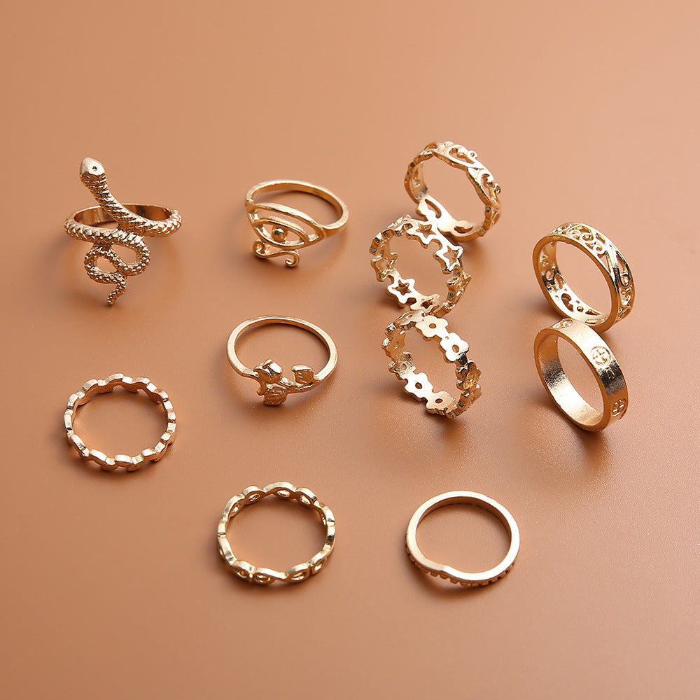 Bracelet Set Ring Personality Exaggerated Punk 11 Pieces Snake Five-pointed