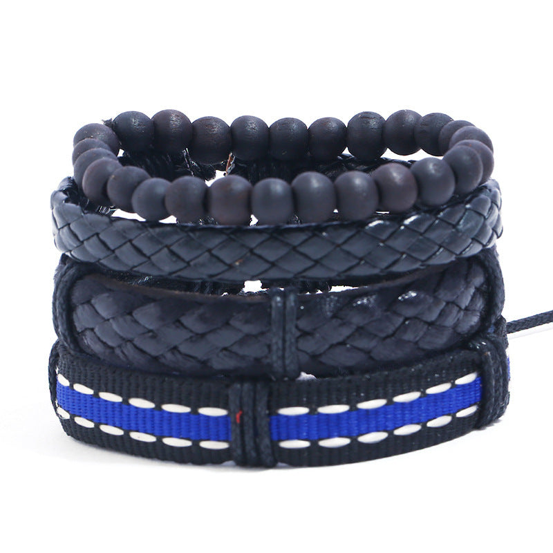 Vintage Braided Alloy Cross Leather Bracelet