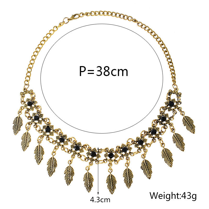Vintage leaf tassel short necklace necklace