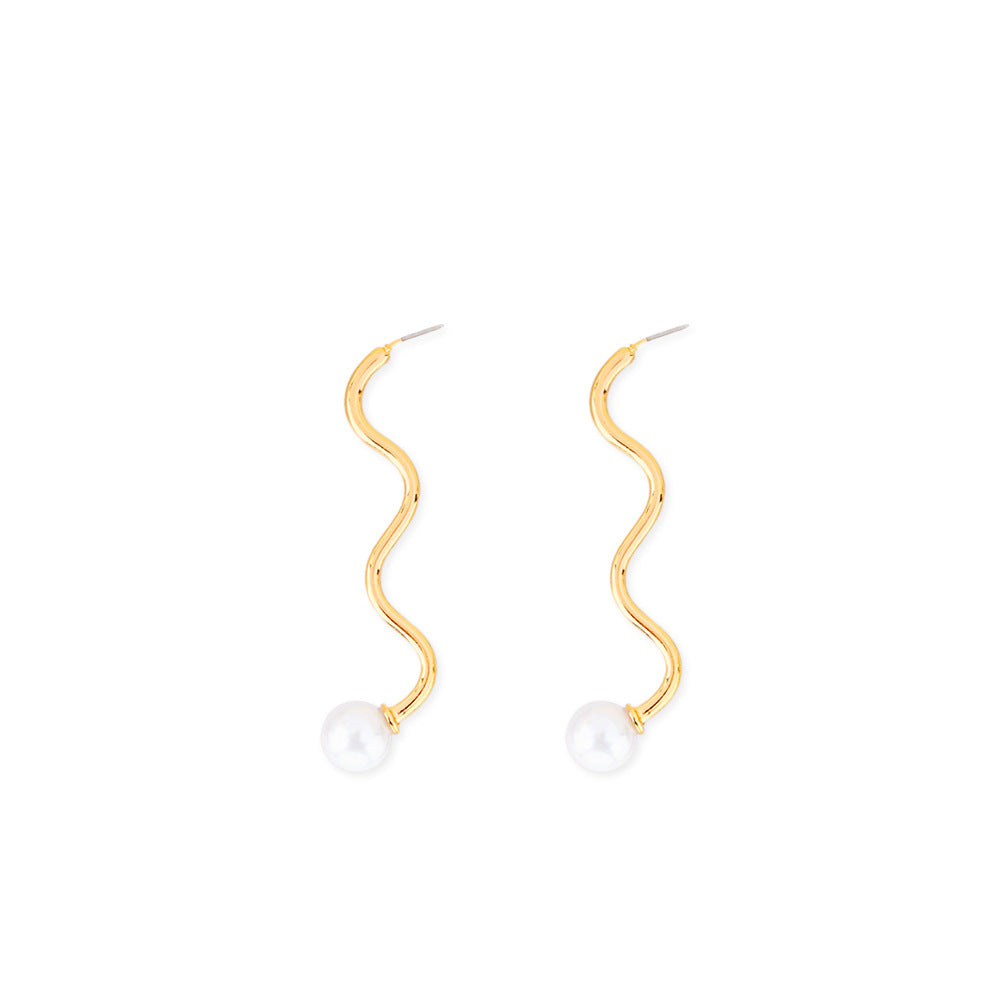 Pearl Geometric S-shaped Net Red Alloy Stud Earrings