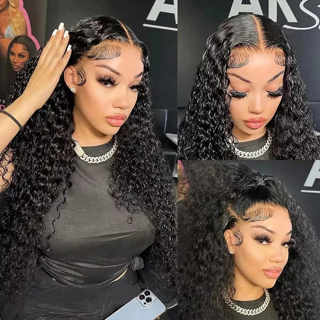 Varlea 40 Inch 13x4 Lace Front Wigs Deep Wave Wig Curly Hd Lace Wig 13x6 Human Hair Water Wave Black Wig Brazilian 220% Density