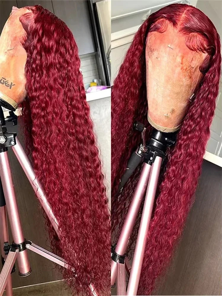 13x6 Deep Curly HD Lace Frontal Wig Transparent 13x4 99J Burgundy Curly Lace Front Wigs Red Colored Deep Wave Human Hair Wigs