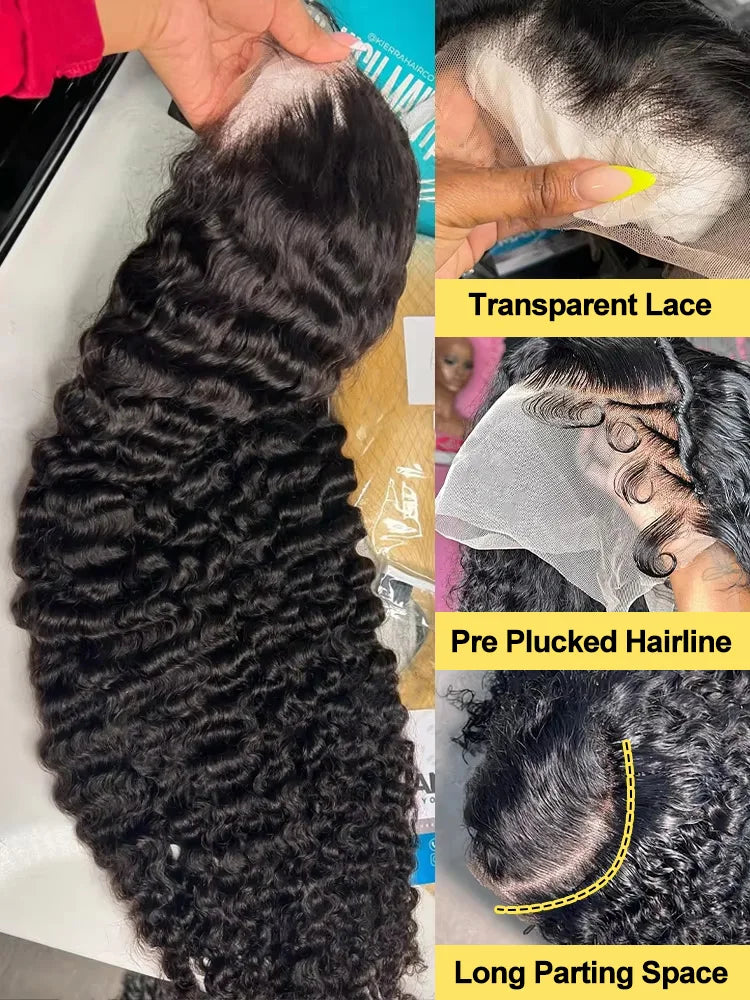 HD Transparent Brazilian Remy Human Hair Wig 30 32 40 Inch Deep Wave 13x4 Curly Lace Front 13x6 Water Wave Lace Frontal Wigs