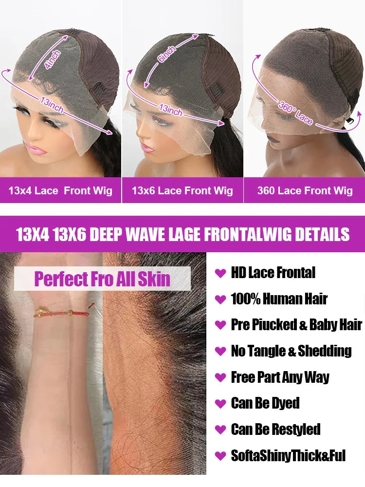 13x6 360 Hd Lace Frontal Wig Loose Deep Wave Wigs Brazilian Women Curly Human Hair 40 46Inch Water Wave 13x4 Lace Front Wig 300%