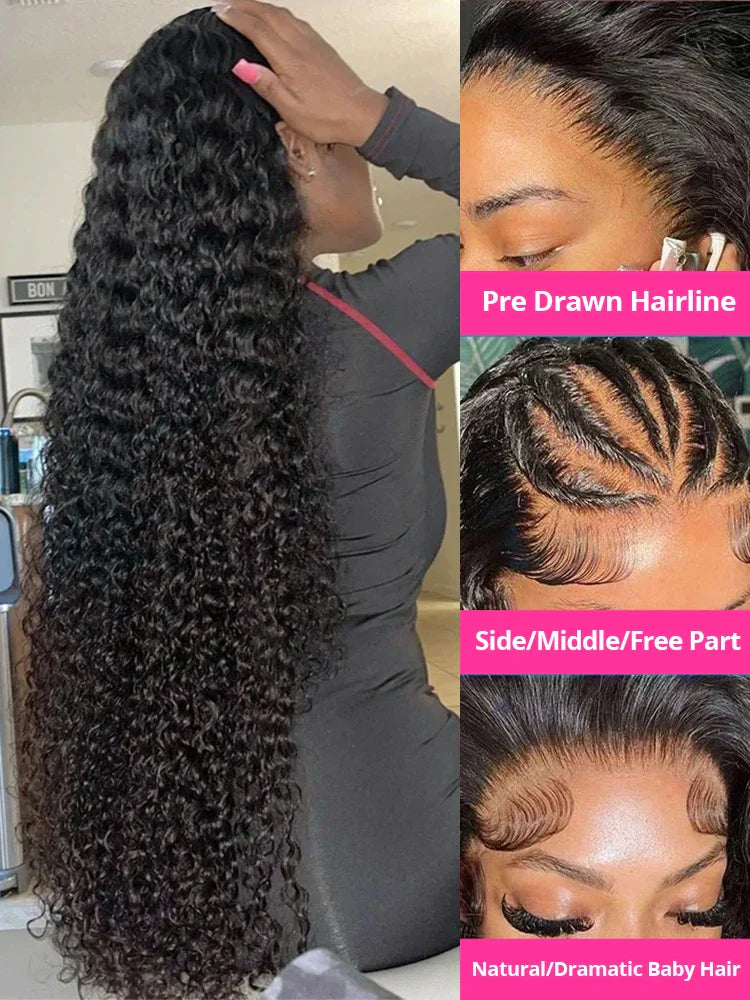250 Density 30 40 46Inches HD Deep Wave 13x6 Curly Lace Front Human Hair Wig Wet & Wavy Water Wave Lace Frontal Wigs For Women
