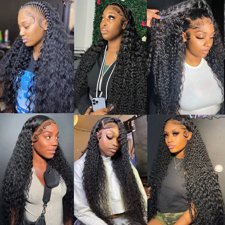 Transparent Lace Front Human Hair Deep Wigs 40 46 inches 13x4 13x6 HD PrePlucked Brazilian Deep Wave Lace Frontal Wig for women