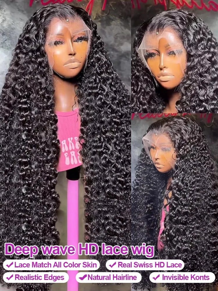 300% Density 13x6 360 FullLoose Deep Wave Hd Lace Frontal Wig 40 46Inch 7x5 Glueless Curly Human Hair Lace Front Wigs For Women