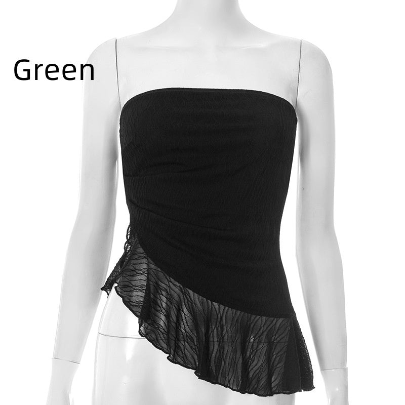 European And American Pure Color Tube-top Voile Wavy Edge Sexy T-shirt