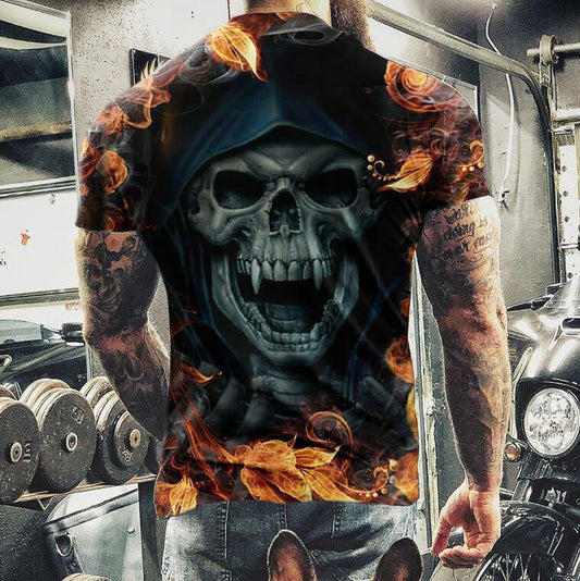 European And American Leisure Round Neck Digital Printing Slim Pullover Men's T-shirt