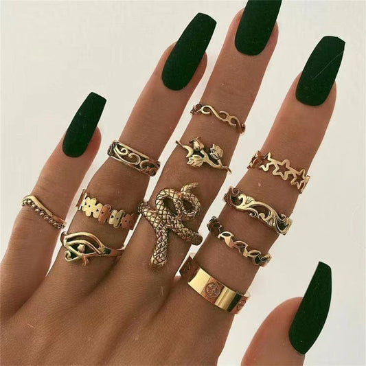Bracelet Set Ring Personality Exaggerated Punk 11 Pieces Snake Five-pointed