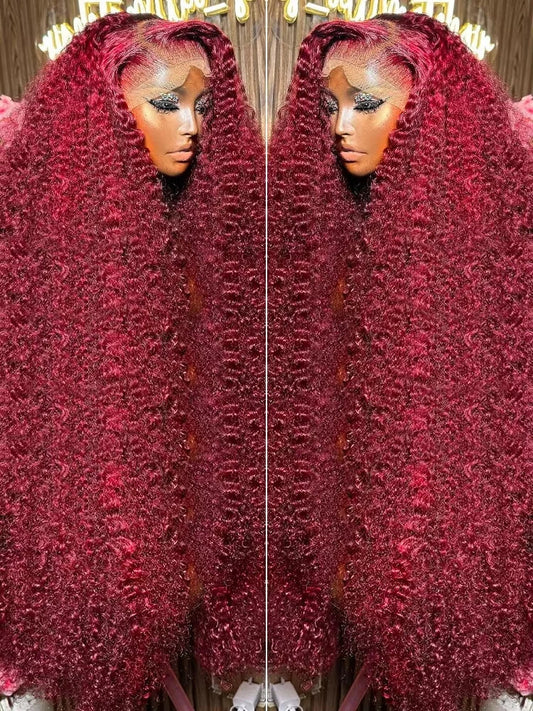 13x6 Deep Curly HD Lace Frontal Wig Transparent 13x4 99J Burgundy Curly Lace Front Wigs Red Colored Deep Wave Human Hair Wigs