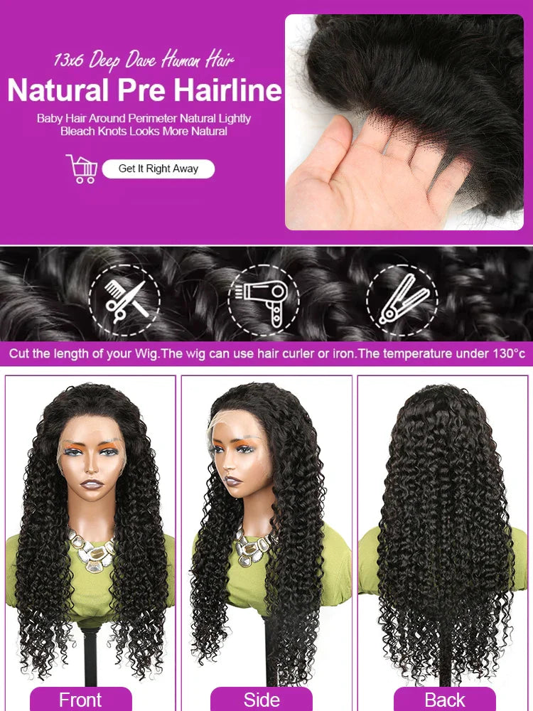 13x6 360 Hd Lace Frontal Wig Loose Deep Wave Wigs Brazilian Women Curly Human Hair 40 46Inch Water Wave 13x4 Lace Front Wig 300%