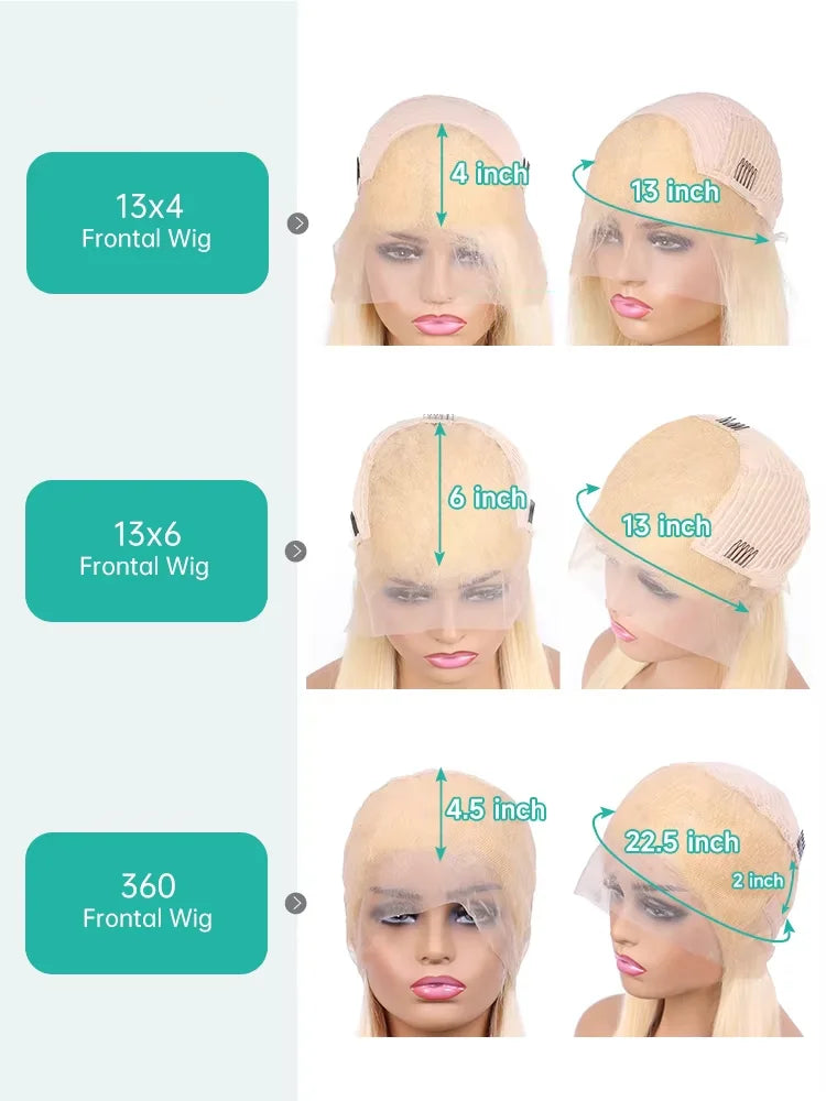 13x4 13x6 360 HD Transparent 613 Honey Blonde Color Lace Front Human Hair Wigs for Women Raw Brazilian Straight Lace Frontal Wig