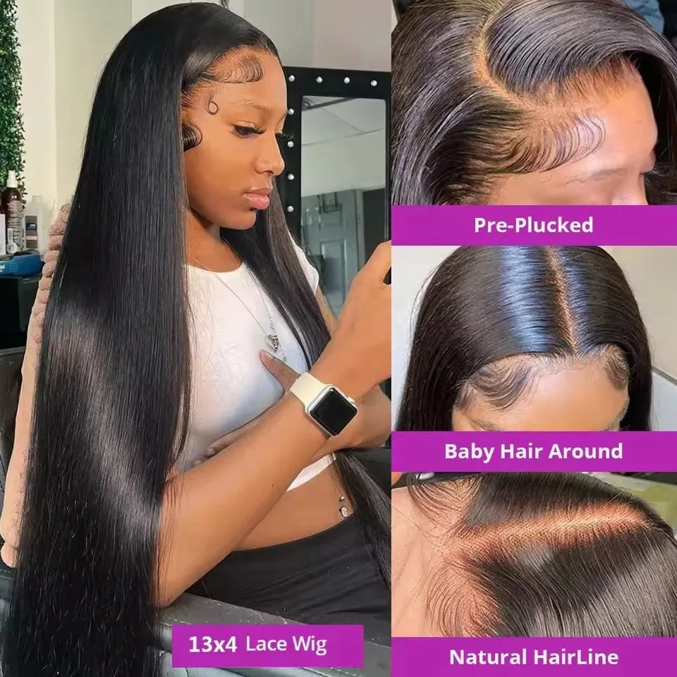 13x4 Bone Straight Human Hair Wigs 13x6 Hd Lace Frontal 40 Inch Straight Transparent Lace 220 Density Human Hair Wig For Women