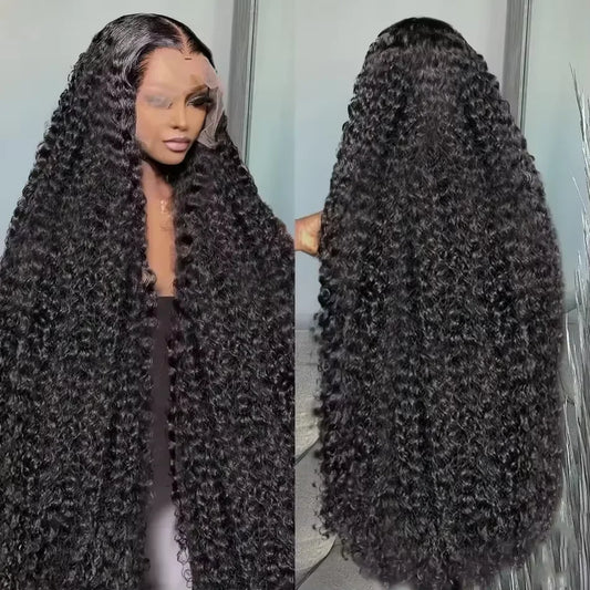 Transparent Lace Front Human Hair Deep Wigs 40 46 inches 13x4 13x6 HD  PrePlucked Brazilian Deep Wave Lace Frontal Wig for women