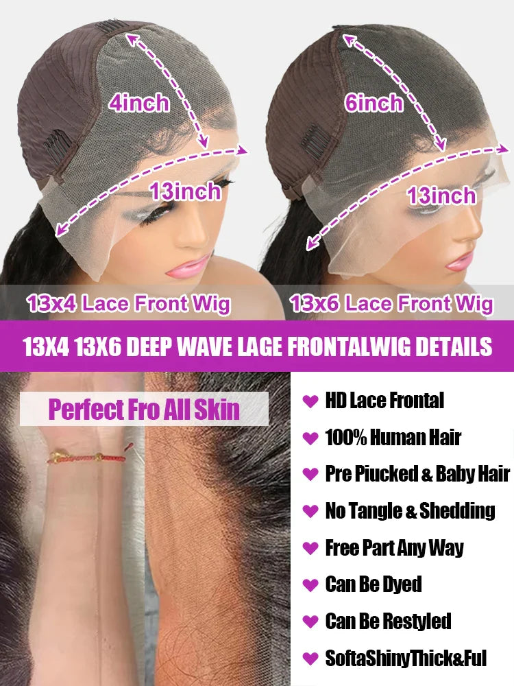 46 50 52 Inch 13x6 13x4 Hd Lace Front Wig Deep Wave 250 Density Water Wave 360 Full Lace Frontal Wigs Curly Human Hair For Women