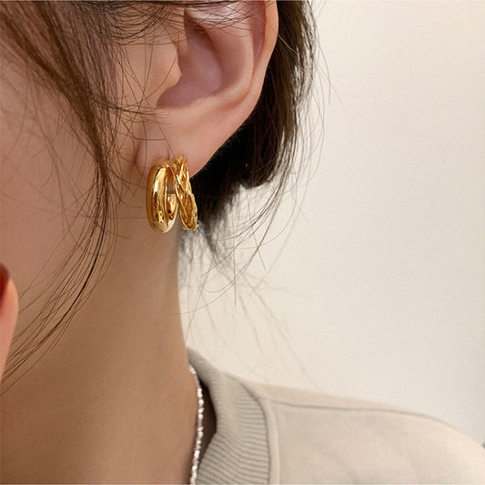 Women's Niche Retro Double-layer Twist Metal Earrings