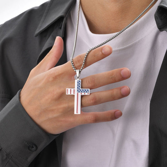 Stainless Steel Surface Smooth Back Sand Corrosion Epoxy Flag Cross Pendant